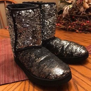 Ugg black and silver sparkly boots